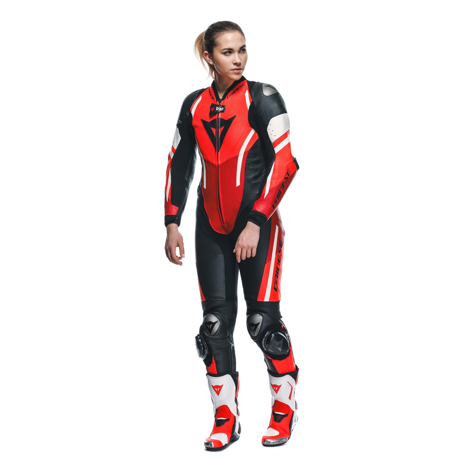Dainese Misano 3 Lady D-Air® Traje de carreras de airbag combinados de cuero de una pieza combinada | Mujeres | Rojo
