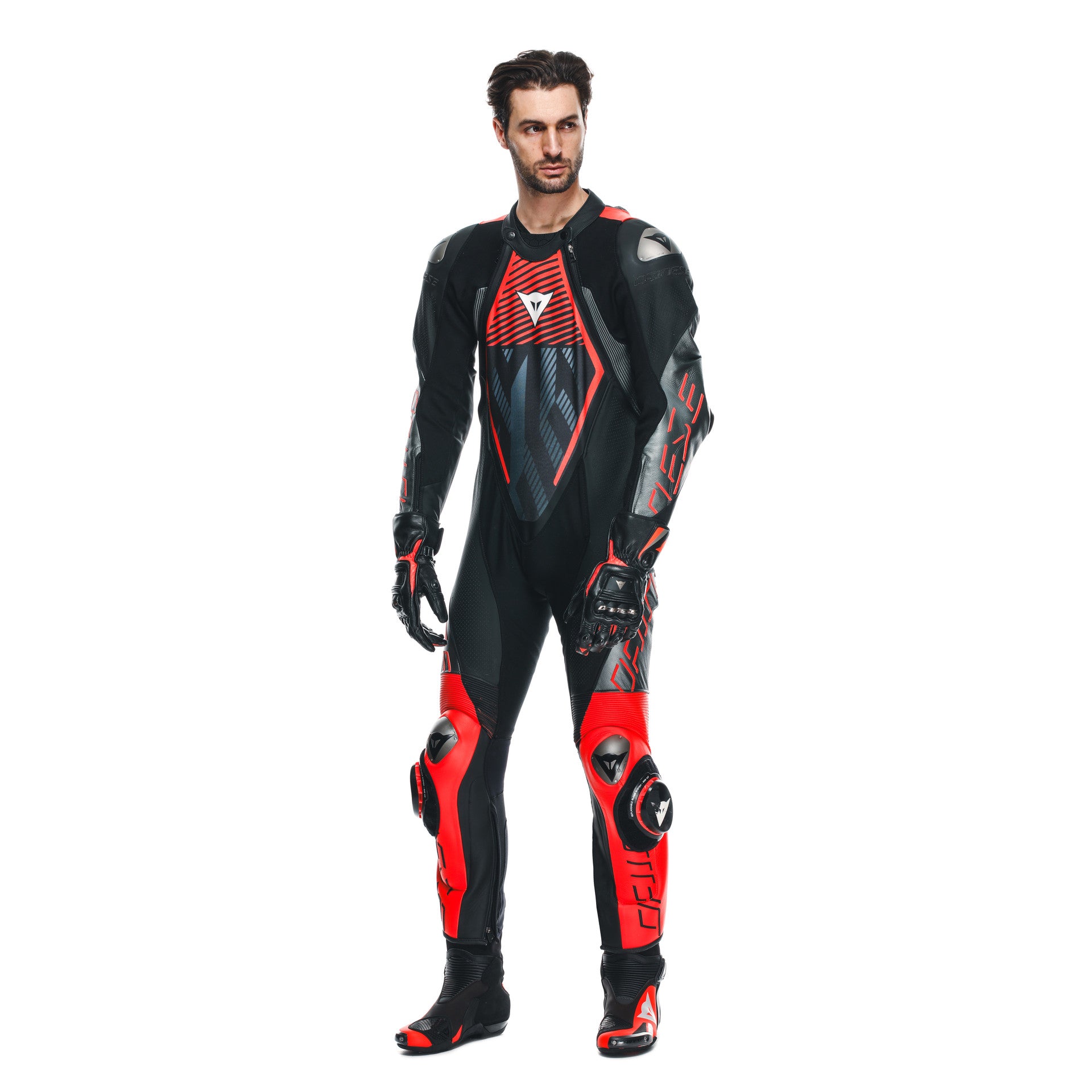 Traje de carreras de cuero de una pieza Dainese Audax D-ZIP | Hombres | Negro/rojo