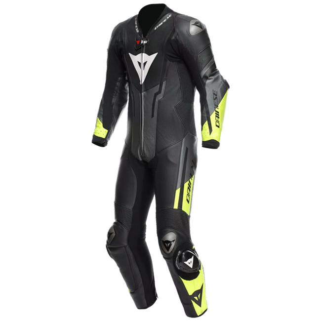 Dainese Misano 3 D-Air® Traje de carreras de airbag combinados de cuero de una pieza | Hombres | Negro/Neon amarillo