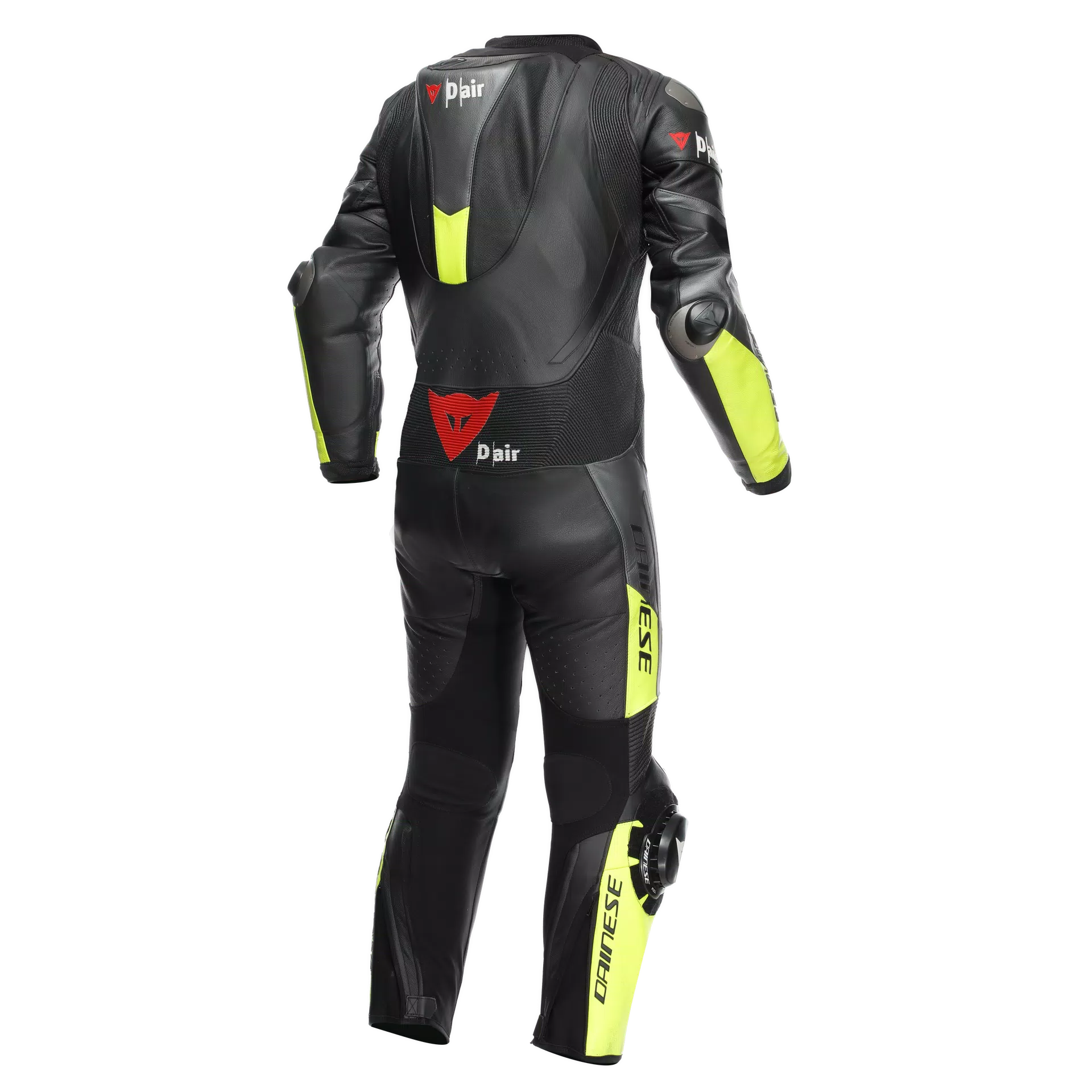 Dainese Misano 3 D-Air® Traje de carreras de airbag combinados de cuero de una pieza | Hombres | Negro/Neon amarillo