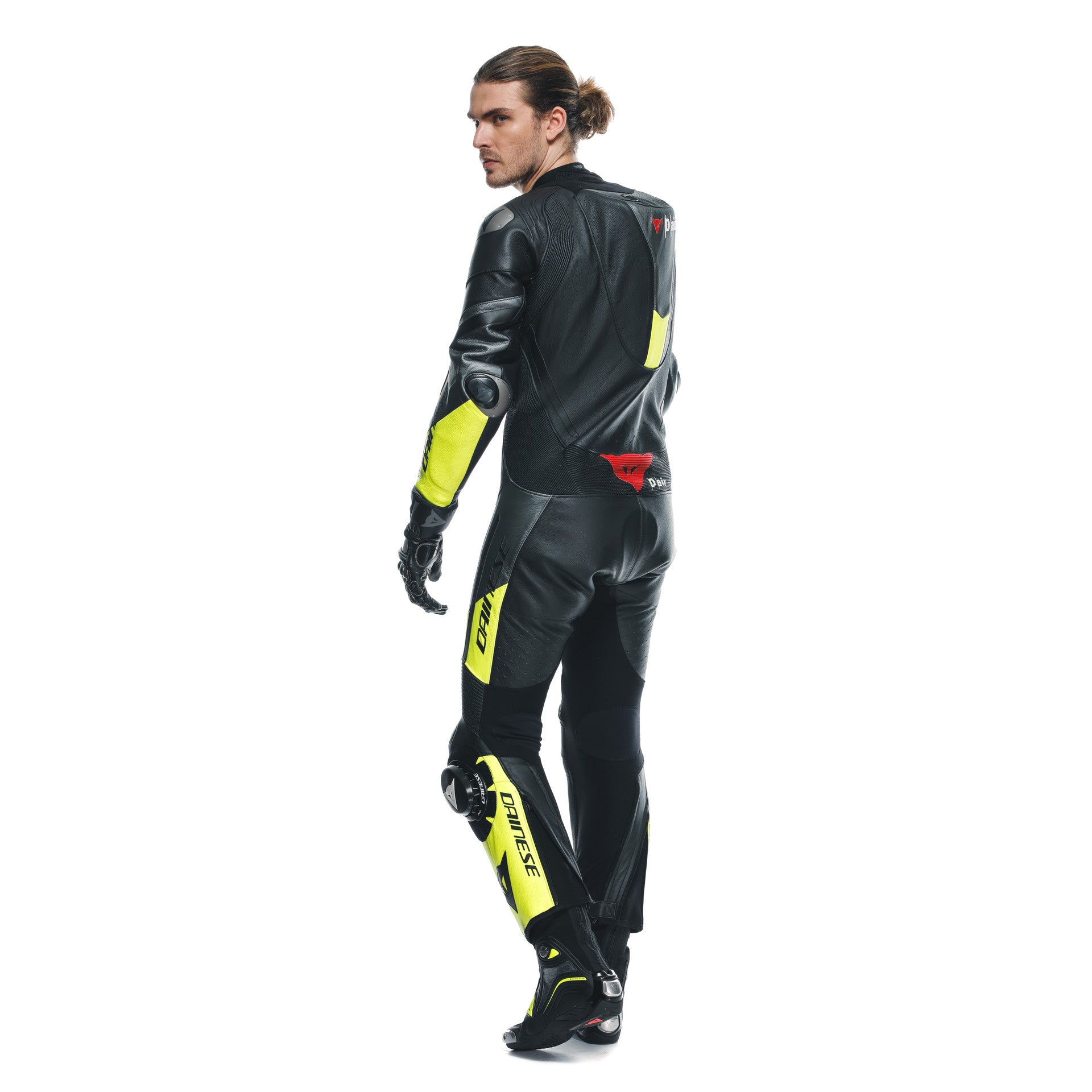 Dainese Misano 3 D-Air® Traje de carreras de airbag combinados de cuero de una pieza | Hombres | Negro/Neon amarillo