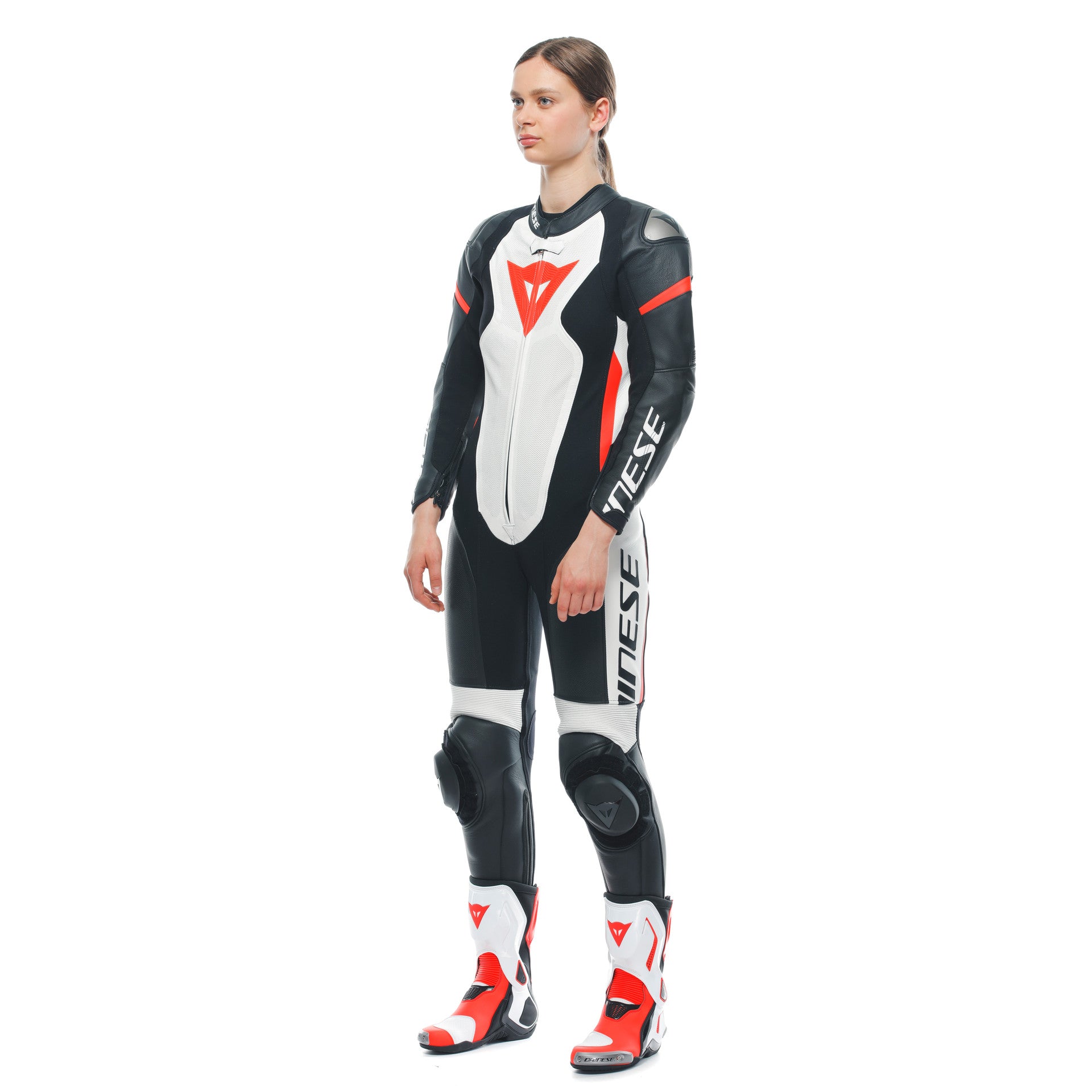 Dainese Grobnik Lady One -Piece Leather Combination - Traje de carreras perforados | Mujeres | Blanco/rojo
