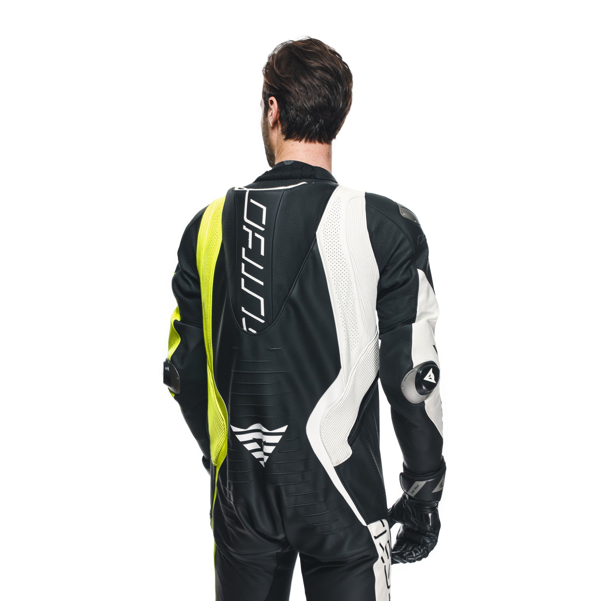 Traje de carreras de cuero de una pieza Dainese Audax D-ZIP | Hombres | Negro/Neon amarillo