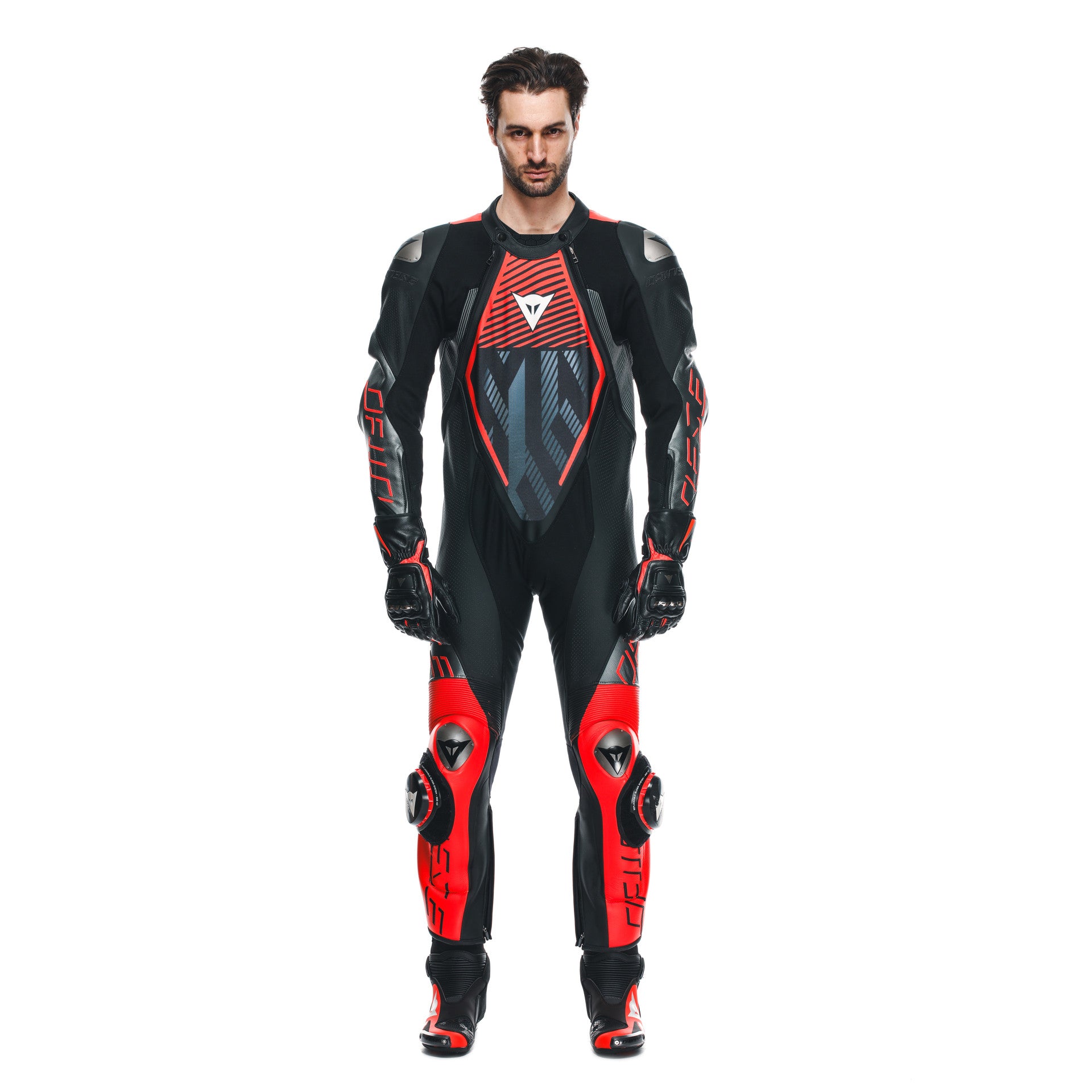 Traje de carreras de cuero de una pieza Dainese Audax D-ZIP | Hombres | Negro/rojo