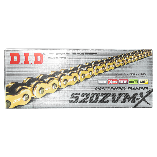 D.I.D 520ZVM-X X-ring chain 520 G&G open with rivet lock – 100 to 132 links