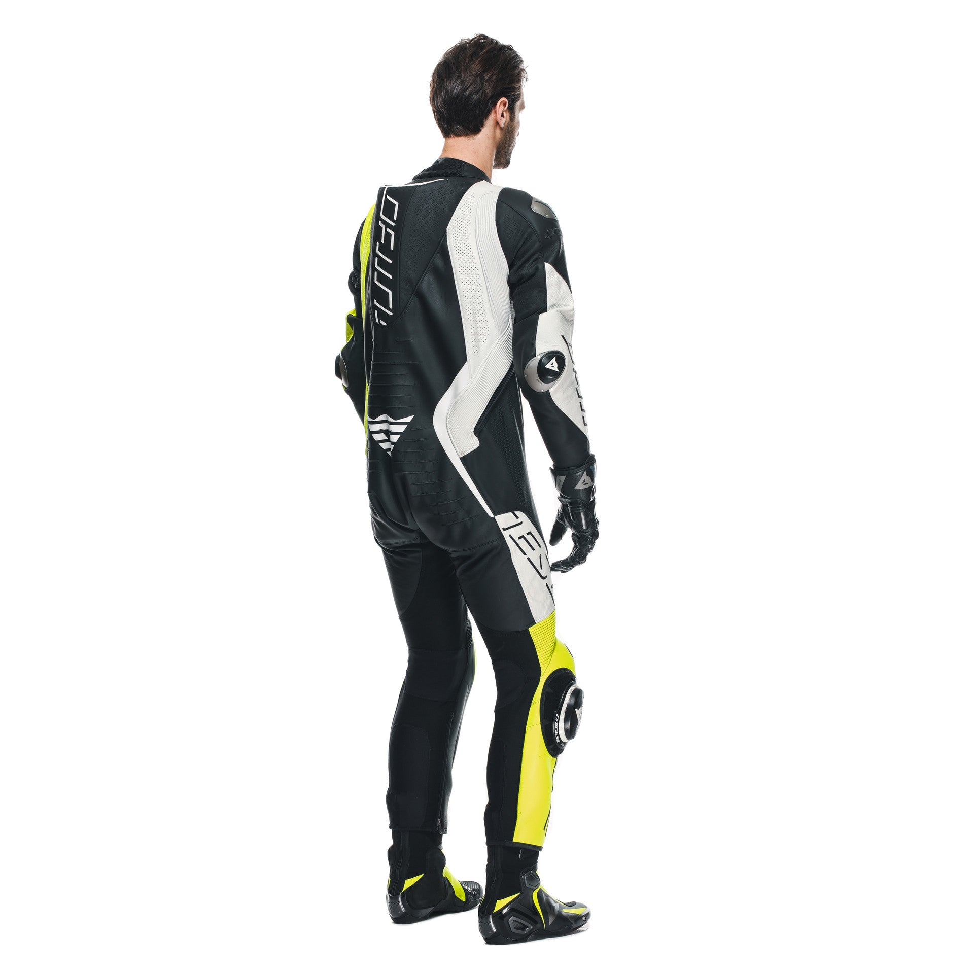 Traje de carreras de cuero de una pieza Dainese Audax D-ZIP | Hombres | Negro/Neon amarillo