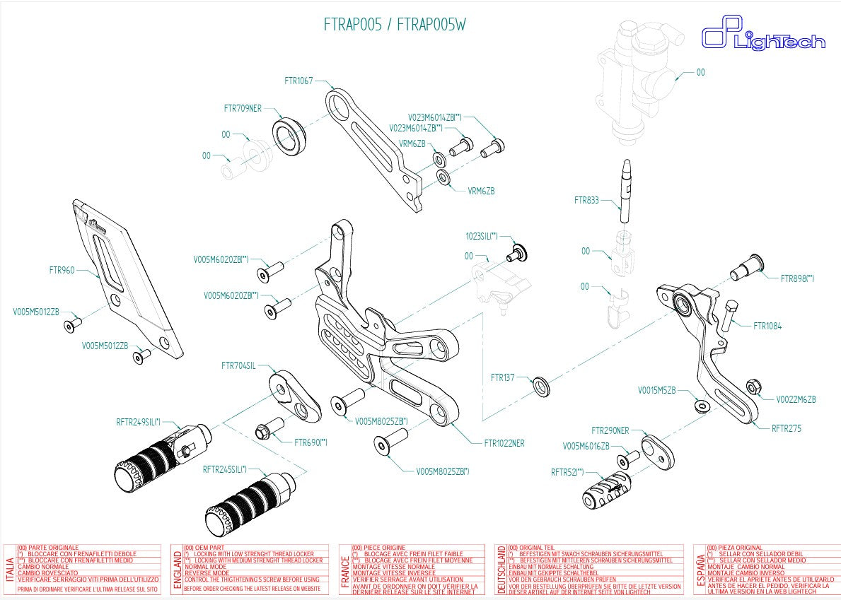 Footrest system Lightech Aprilia RSV4/RF/RR/1100 Factory (17-25) FTRAP005/W