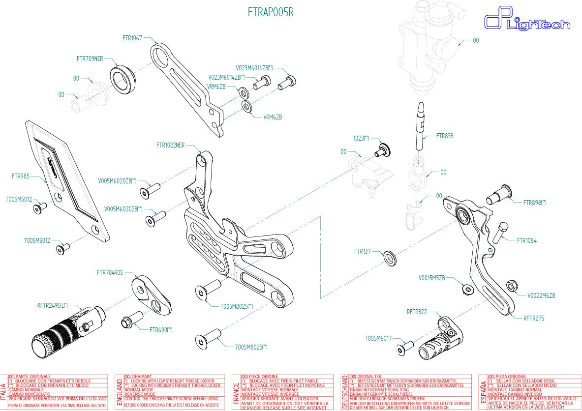 Footrest system R Lightech Aprilia RSV4/RF/RR/1100 Factory (17-25) FTRAP005R