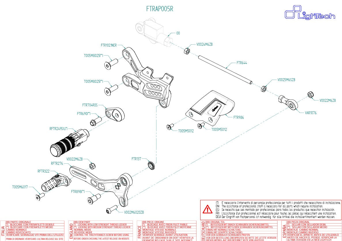 Footrest system R Lightech Aprilia RSV4/RF/RR/1100 Factory (17-25) FTRAP005R