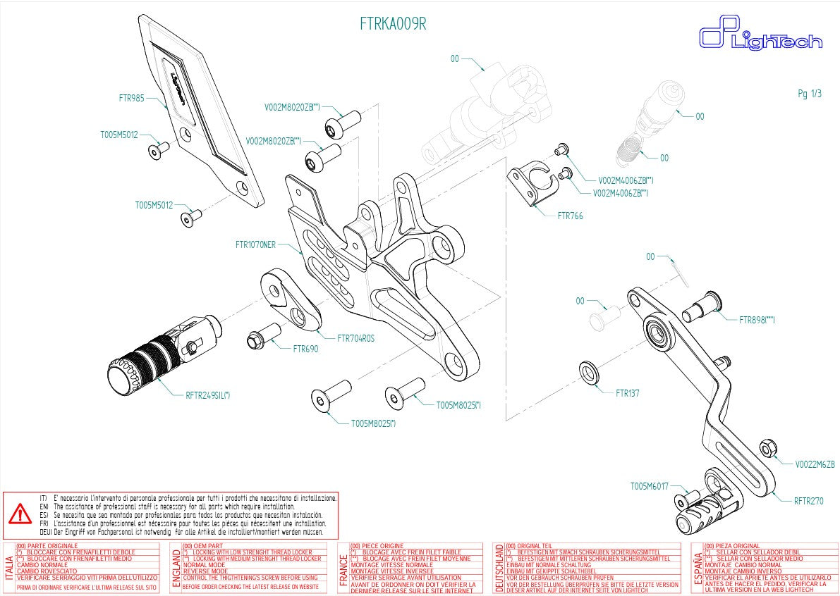 Footresting system R Lighteech reversal circuit Kawasaki ZX-6R/636/RR (05-25) Ftra009r