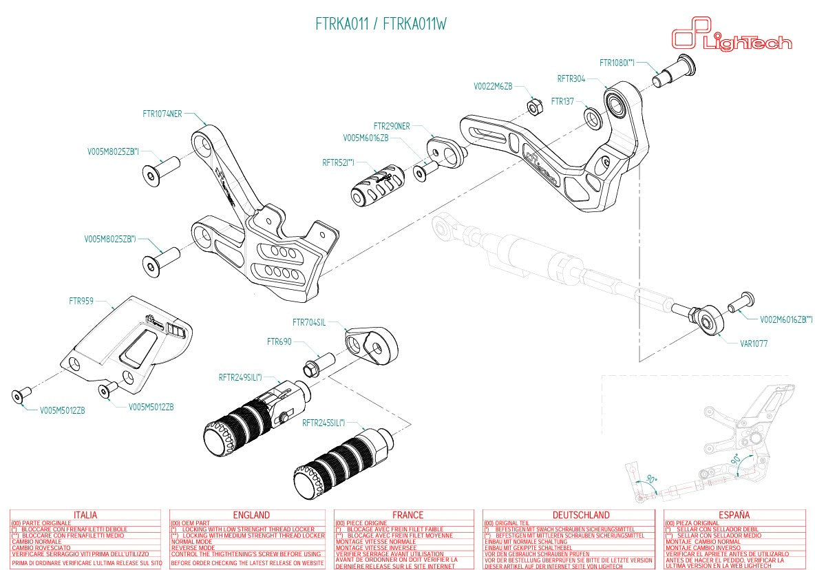 Footresting system Lightech Kawasaki ZX-10 R/RR (21-25) Ftra011/W
