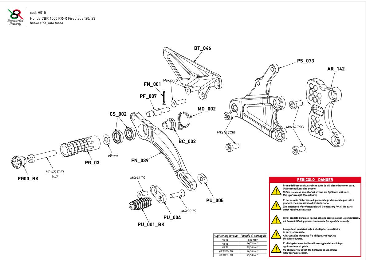 Footrest system Race Bonamici Racing Honda CBR 1000 RR-R SC82 (20-25) H015