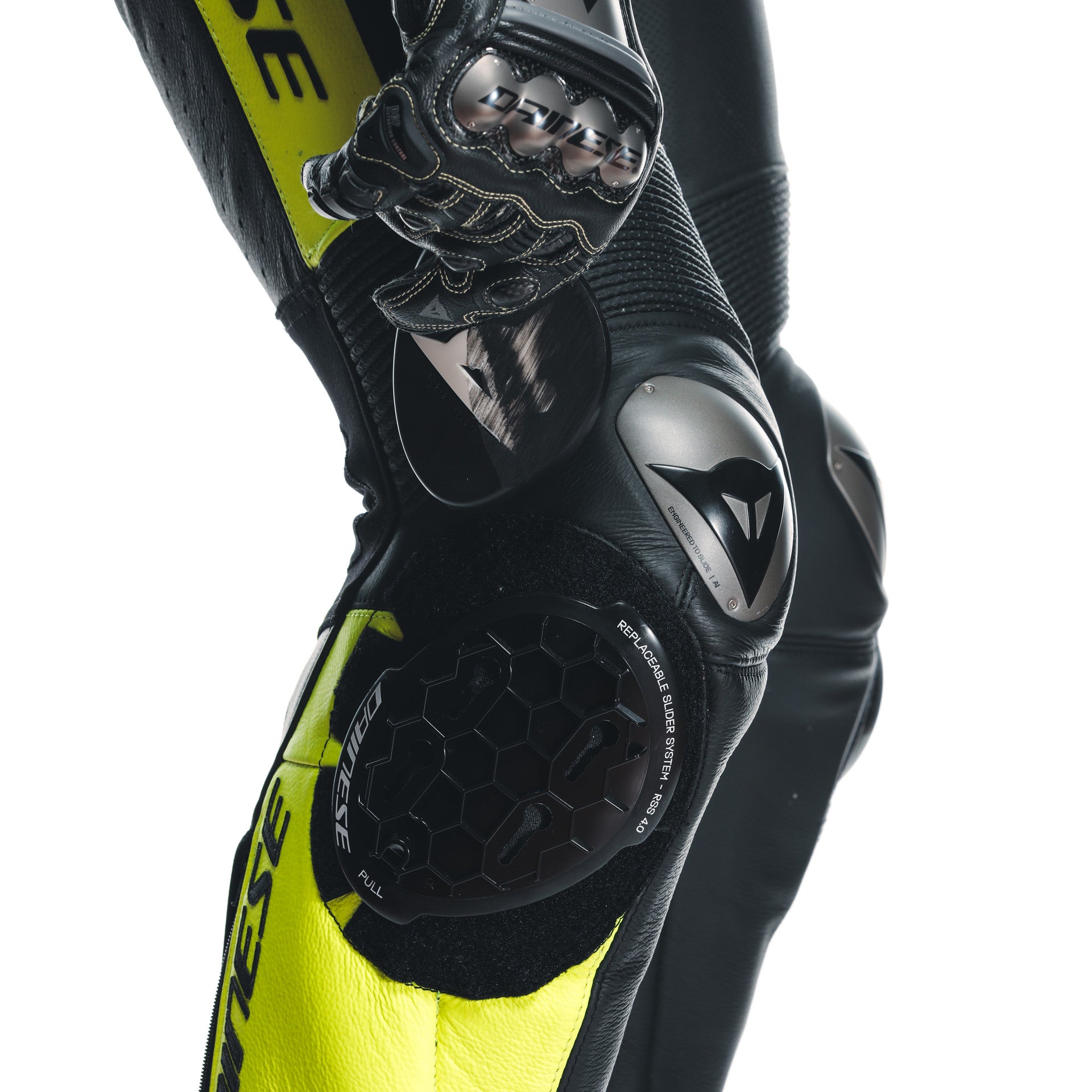 Dainese Misano 3 D-Air® Traje de carreras de airbag combinados de cuero de una pieza | Hombres | Negro/Neon amarillo