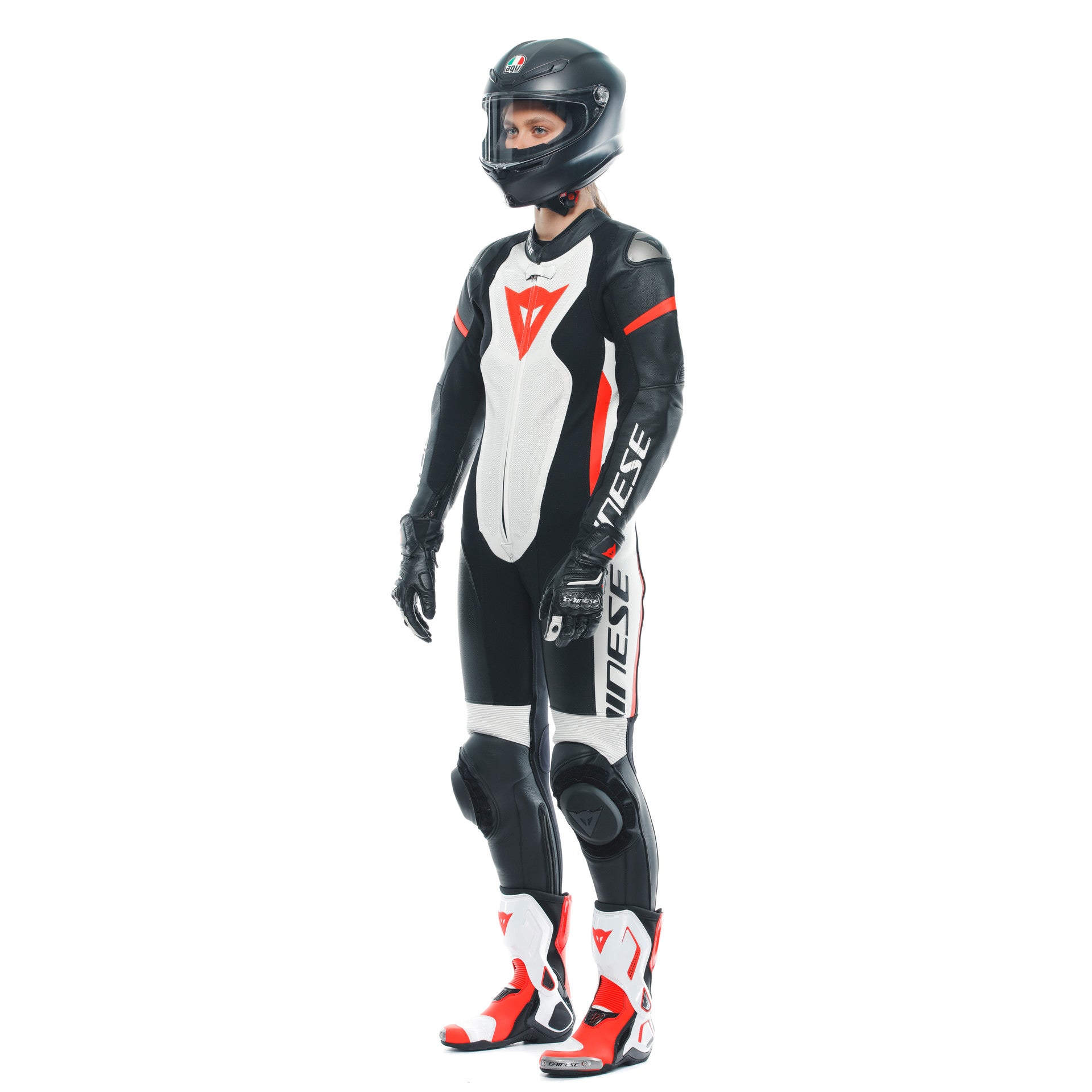 Dainese Grobnik Lady One -Piece Leather Combination - Traje de carreras perforados | Mujeres | Blanco/rojo