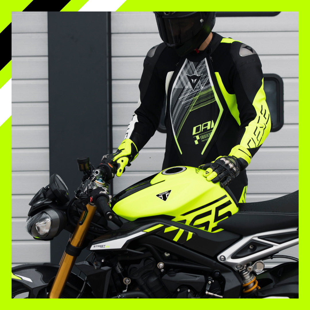 Traje de carreras de cuero de una pieza Dainese Audax D-ZIP | Hombres | Negro/Neon amarillo