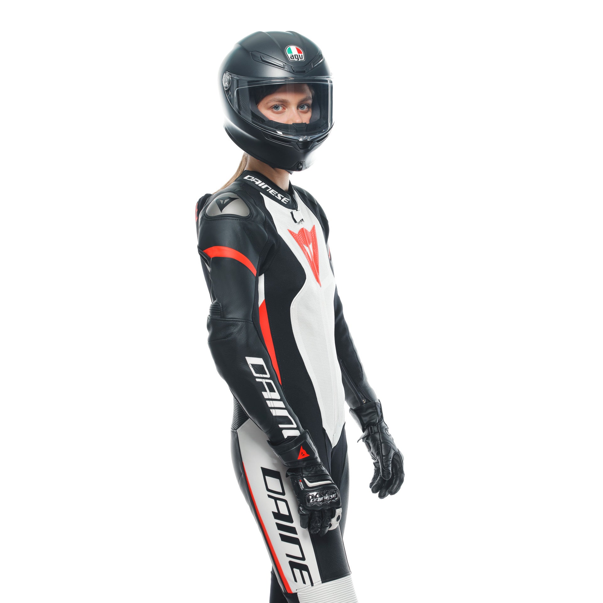 Dainese Grobnik Lady One -Piece Leather Combination - Traje de carreras perforados | Mujeres | Blanco/rojo
