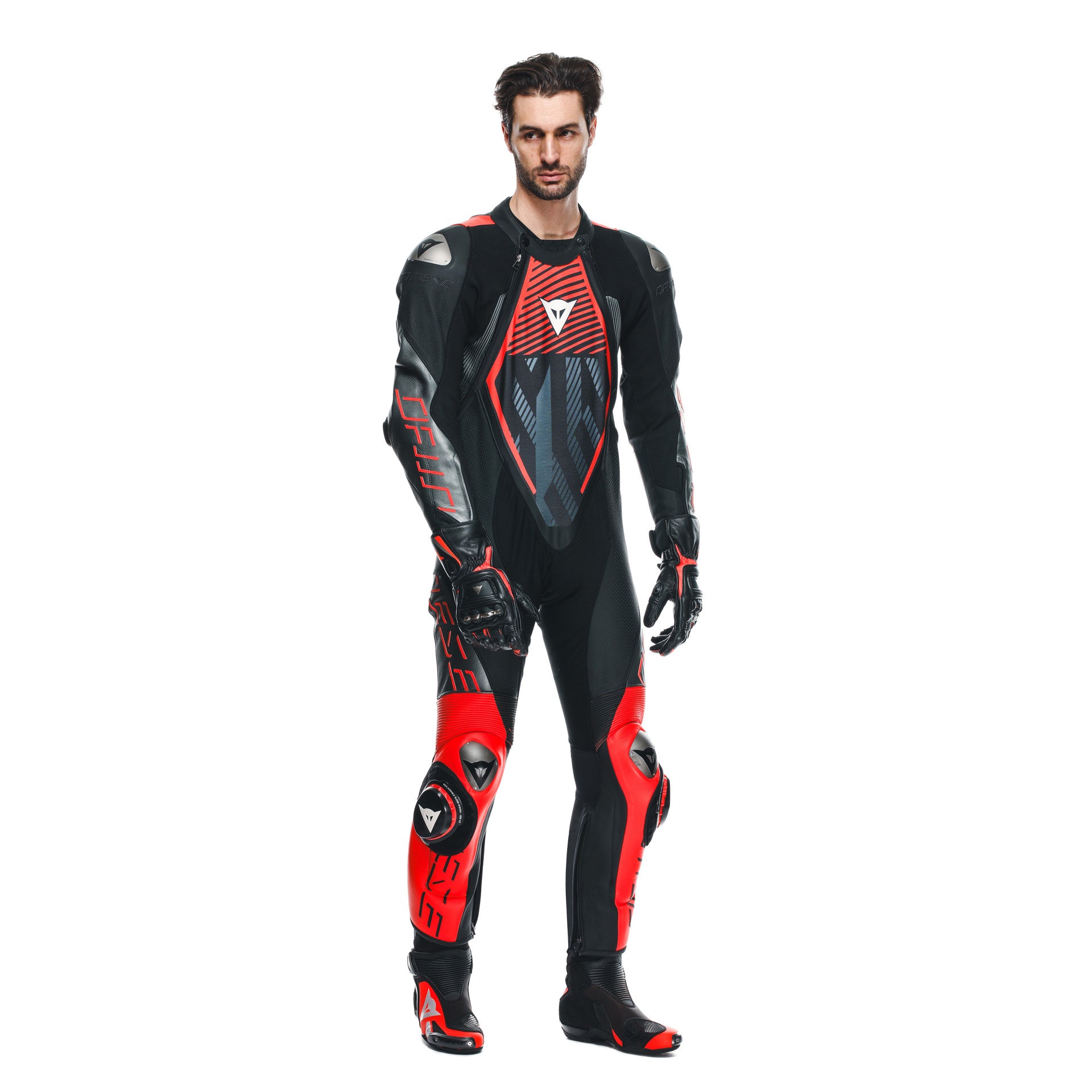 Traje de carreras de cuero de una pieza Dainese Audax D-ZIP | Hombres | Negro/rojo