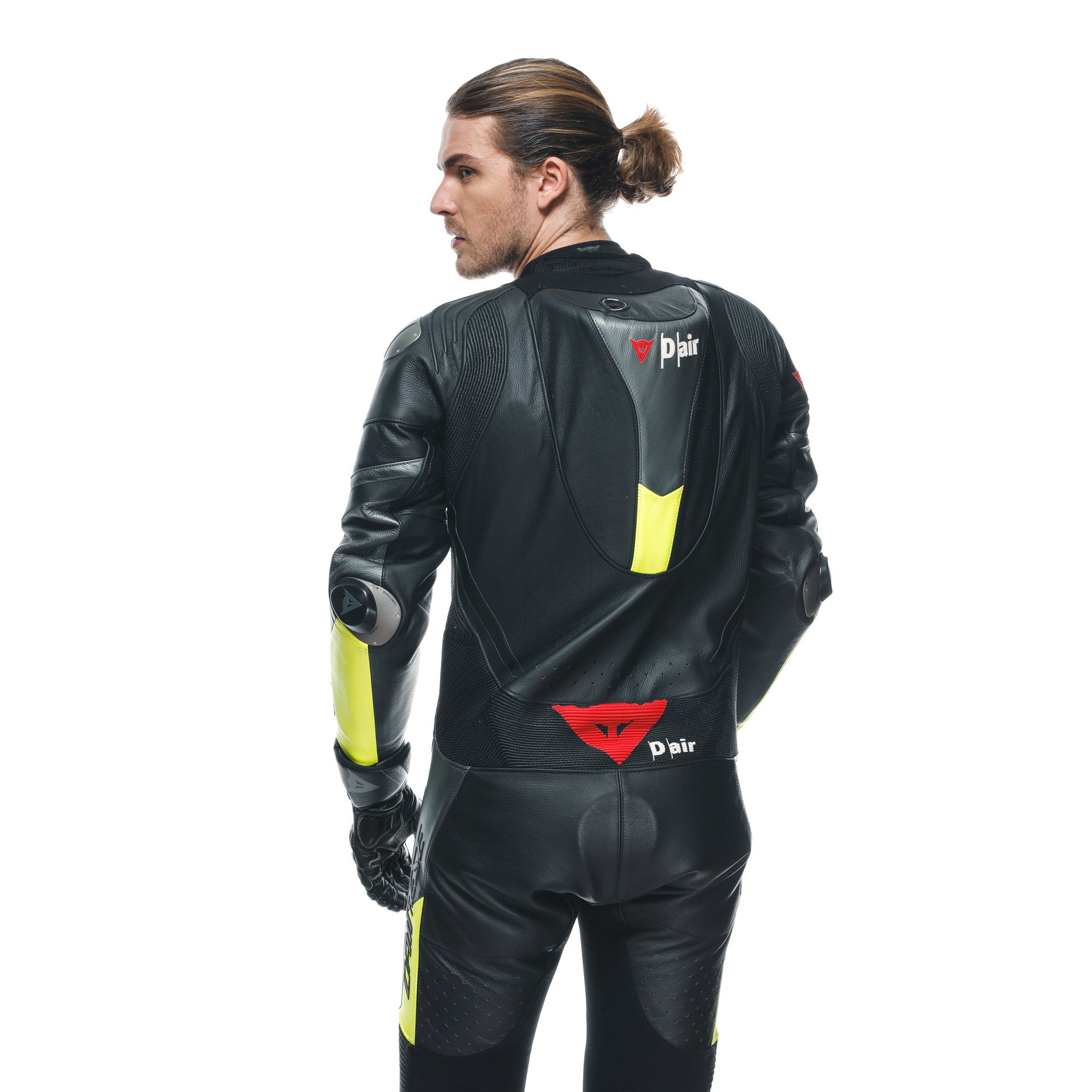 Dainese Misano 3 D-Air® Traje de carreras de airbag combinados de cuero de una pieza | Hombres | Negro/Neon amarillo