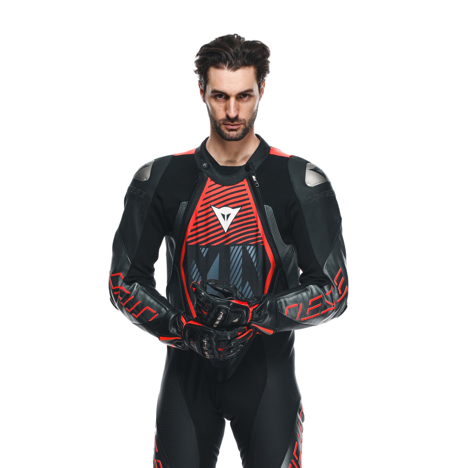 Traje de carreras de cuero de una pieza Dainese Audax D-ZIP | Hombres | Negro/rojo