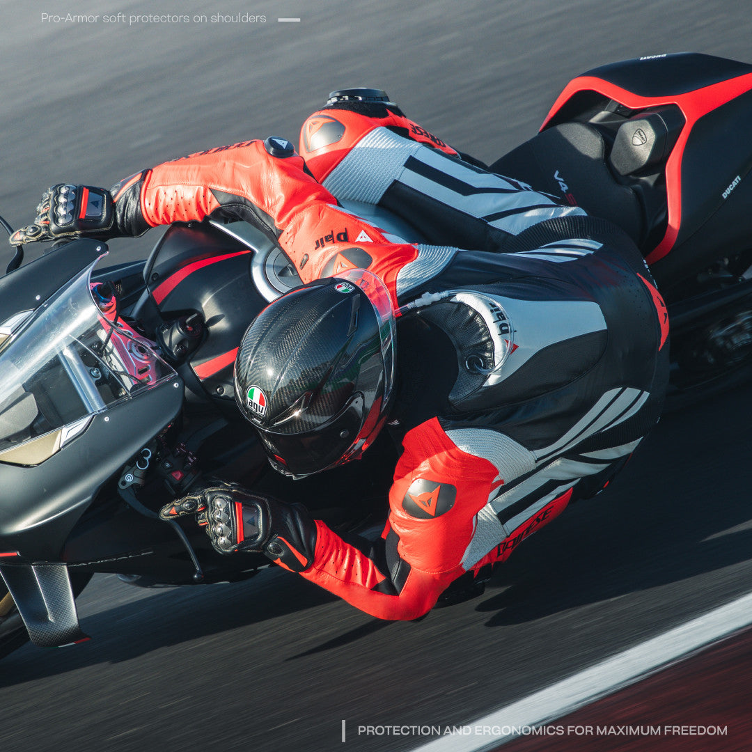 Dainese Mugello 3 D-AIR® one-piece leather combination-perforated airbag racing suit | Men | Black/red