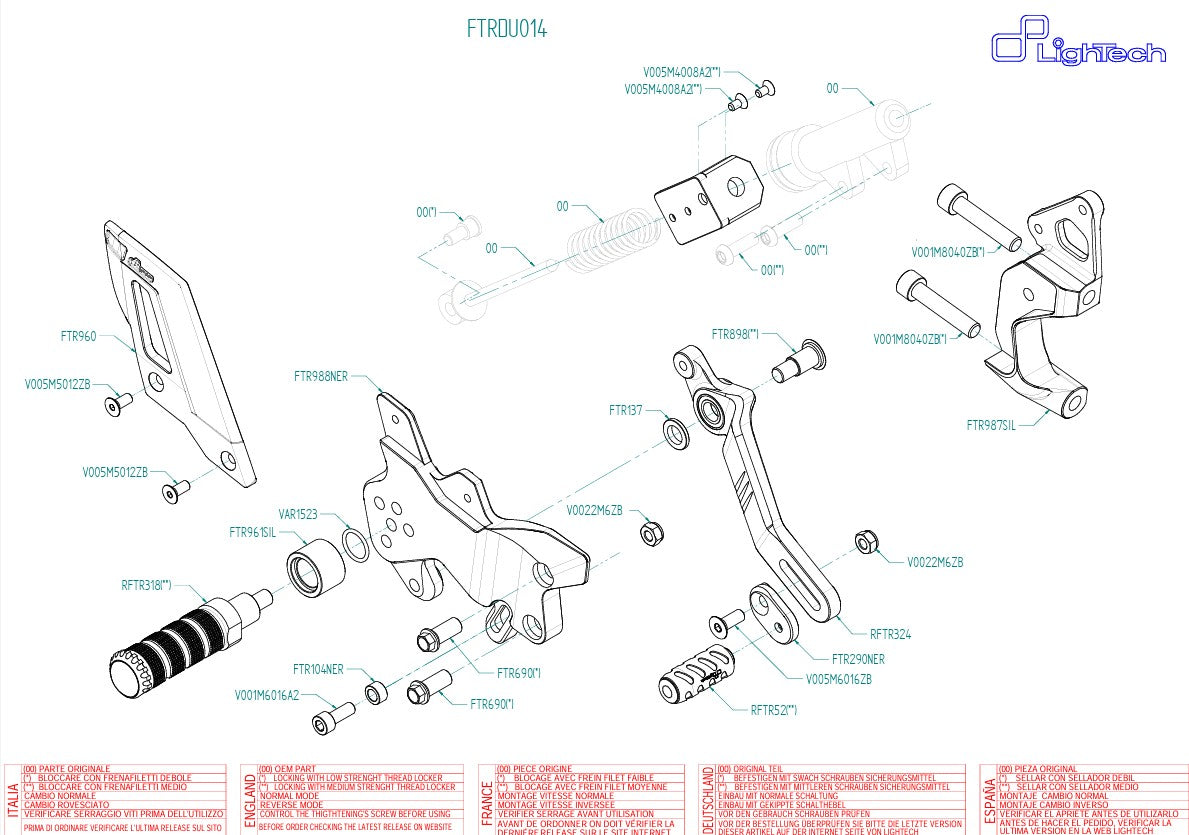 Footresting system Track-Feus Lightech reversal circuit Ducati Panigale 1299/s (15-18) FTRDU014