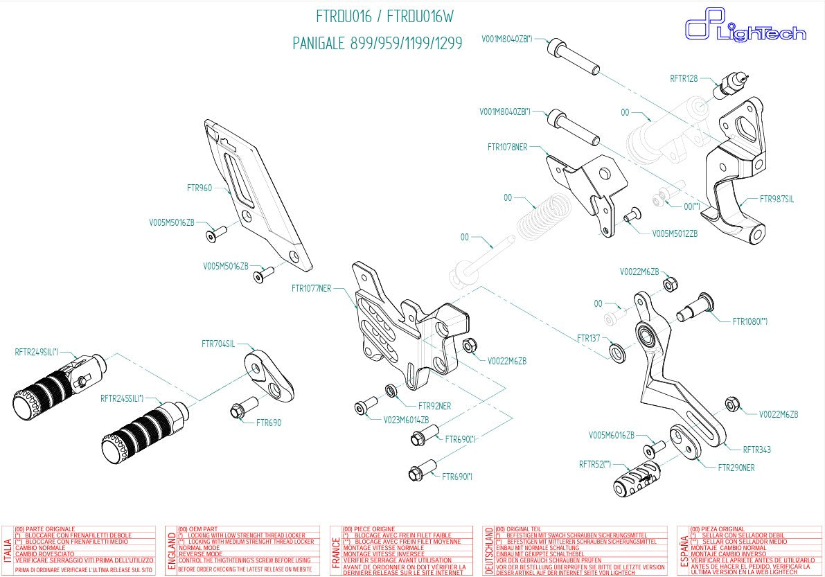 Footrest system Light-tech reverse circuit Ducati Panigale V2 955 (20-24) Ftrdu016/W