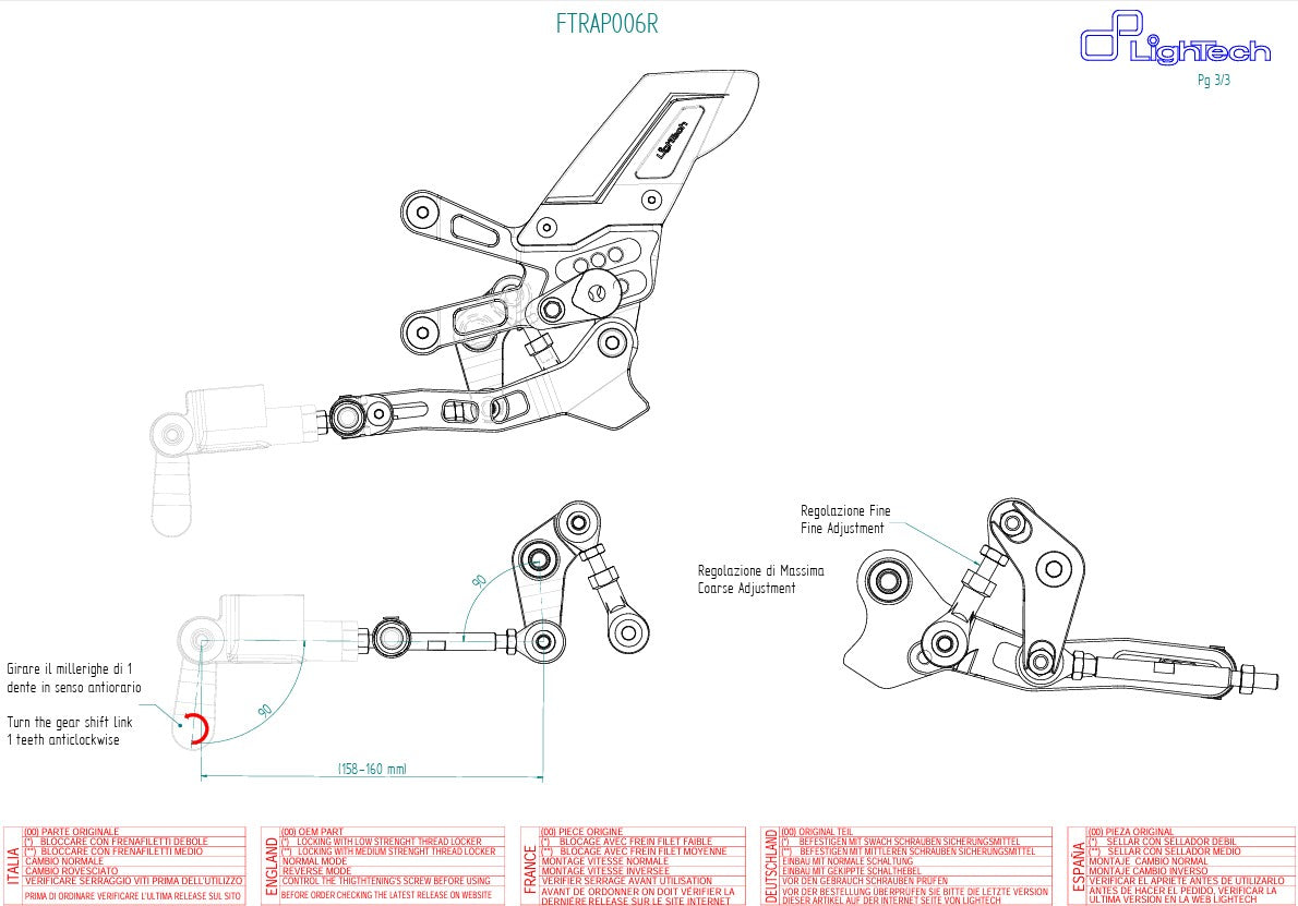 Footrest system R Lighteech reversal switching Aprilia RSV4/RF/RR/1100 Factory (17-25) FTRAP006R
