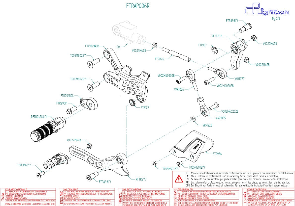 Footrest system R Lighteech reversal switching Aprilia RSV4/RF/RR/1100 Factory (17-25) FTRAP006R