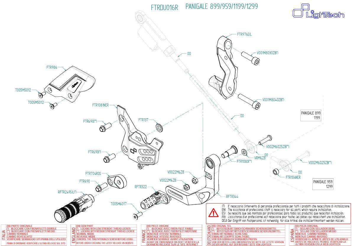 Footrest system R Lightech reversal circuit Ducati Panigale 1299/s (15-18) FTRDU016R