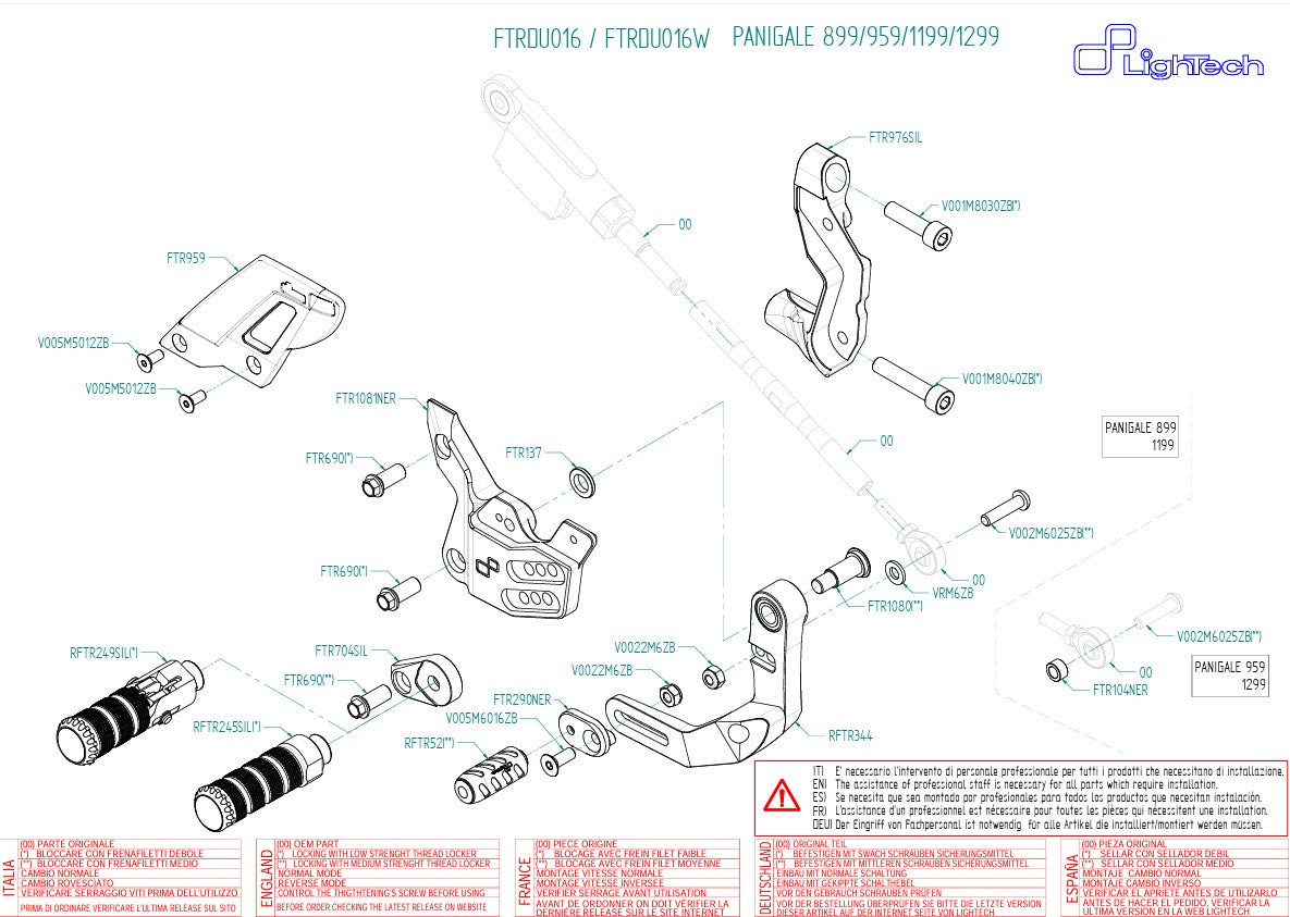 Footrest system Light-tech reverse circuit Ducati Panigale V2 955 (20-24) Ftrdu016/W