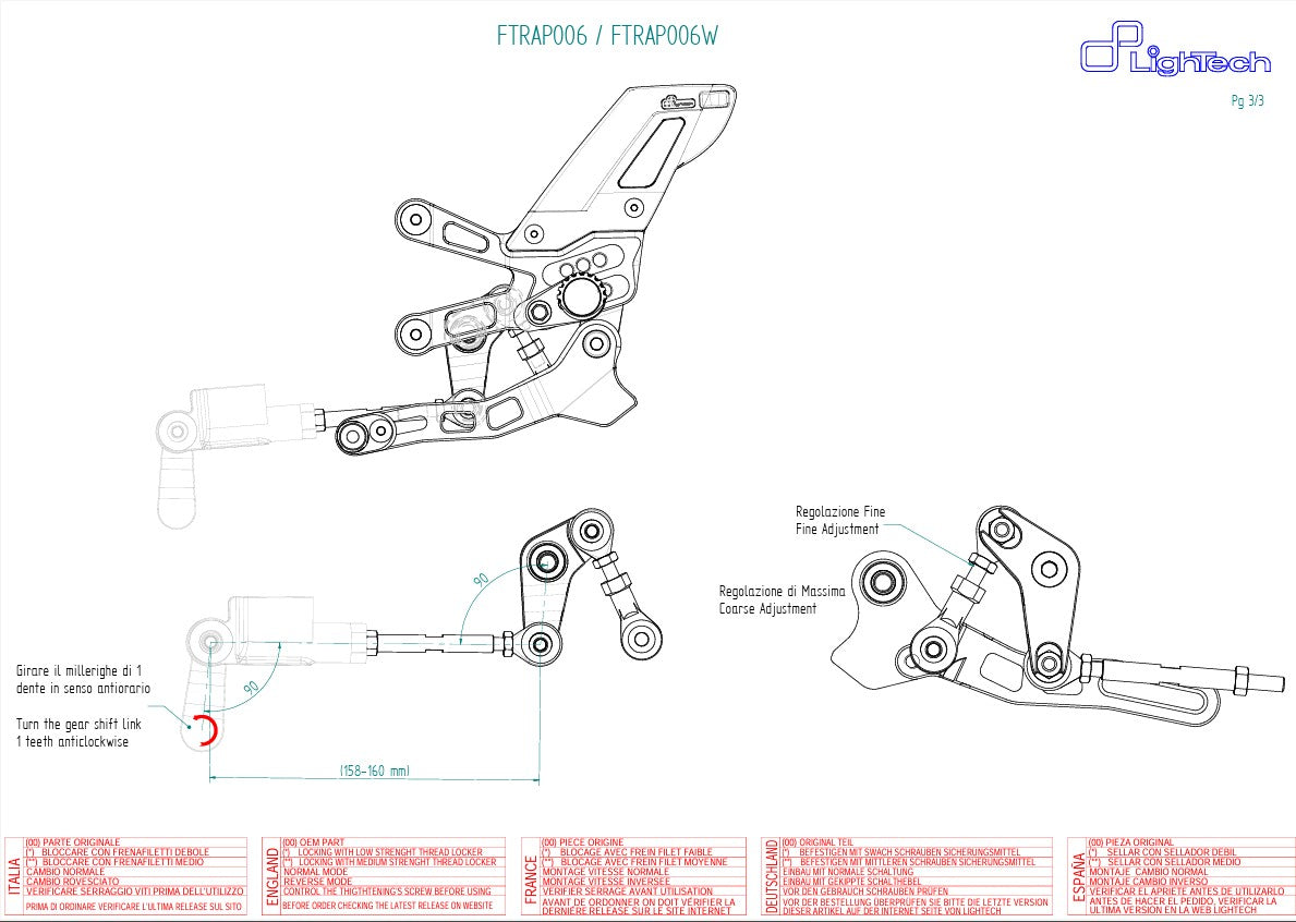 Footresting system Light-tech Aprilia RSV4/RF/RR/1100 Factory (17-25) FTRAP006/W