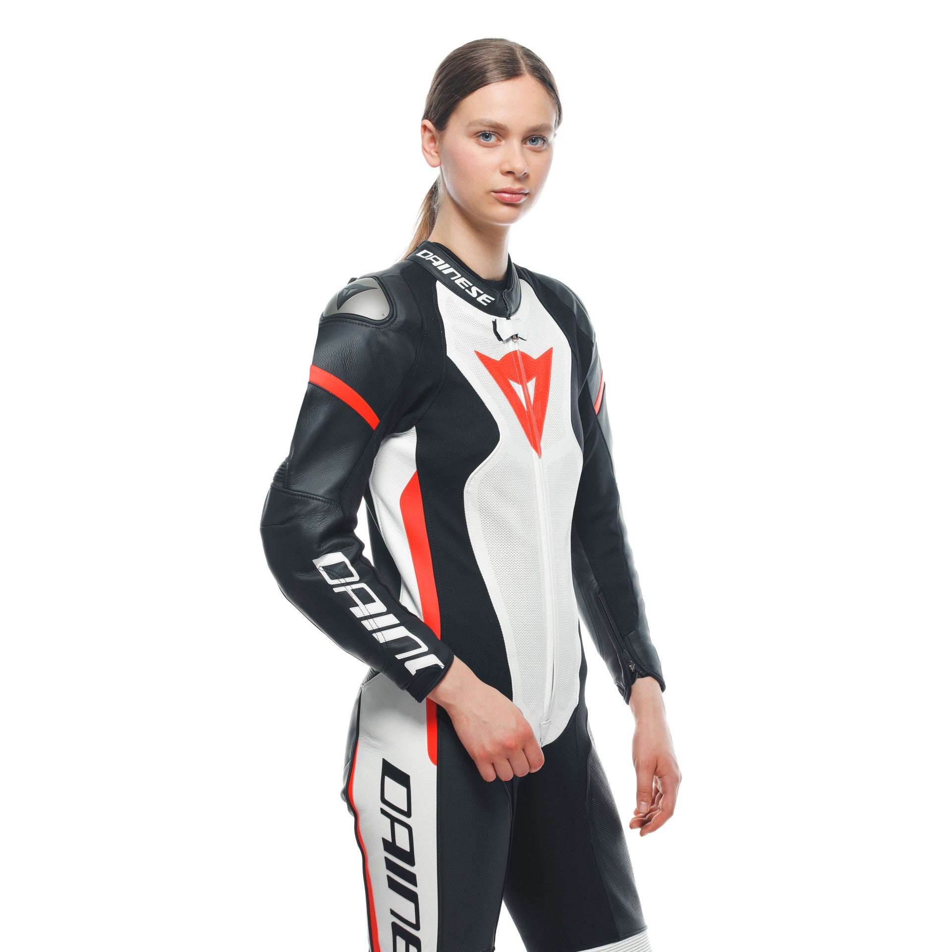 Dainese Grobnik Lady One -Piece Leather Combination - Traje de carreras perforados | Mujeres | Blanco/rojo