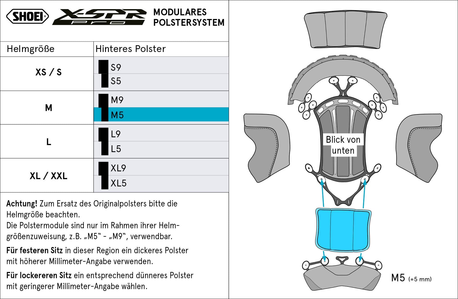 Shoei Head Pad nella M5 (XPRO) di Type-P posteriore per X-SRE PRO