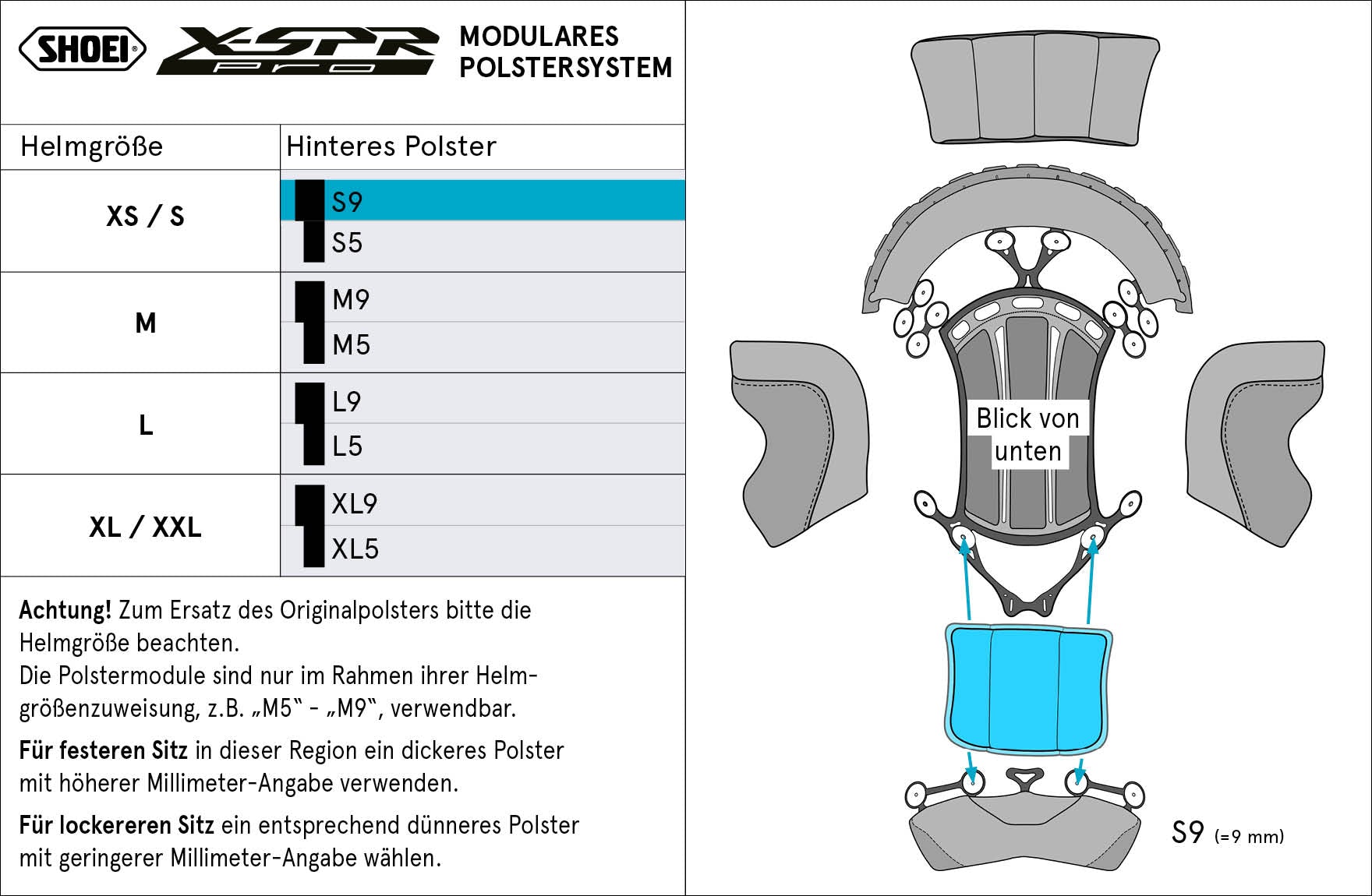 Shoei Head Pads en la parte trasera S9 (XPRO) Type-P para X-SPR Pro