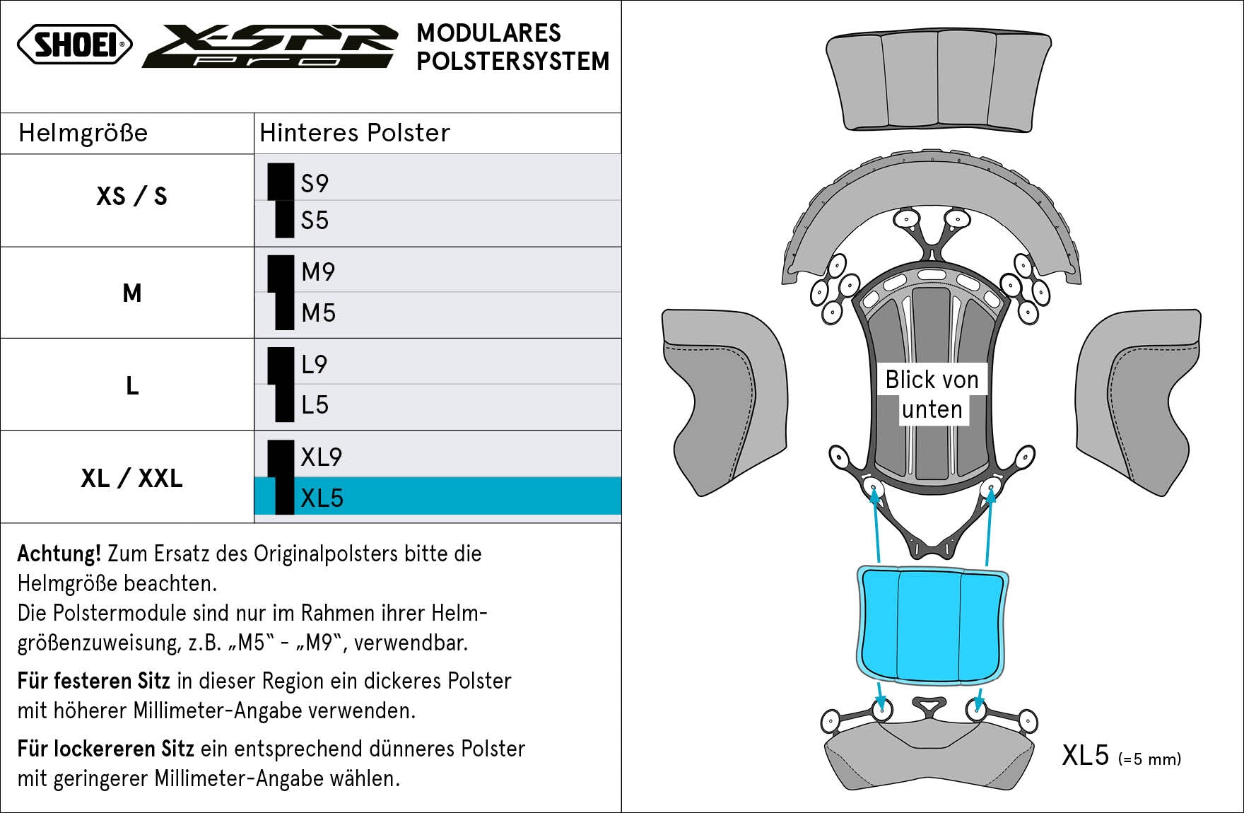 Shoei head pads at the rear XL5 (XPro) Type-P for X-SRE Pro