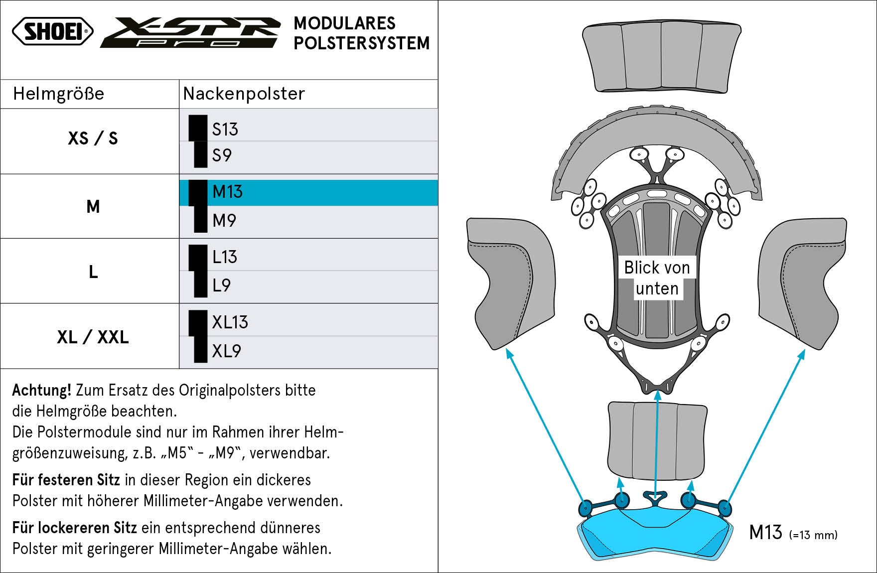 Shoei Head Cushion Nacken M13 (XPro) Type-P para X-SPR Pro