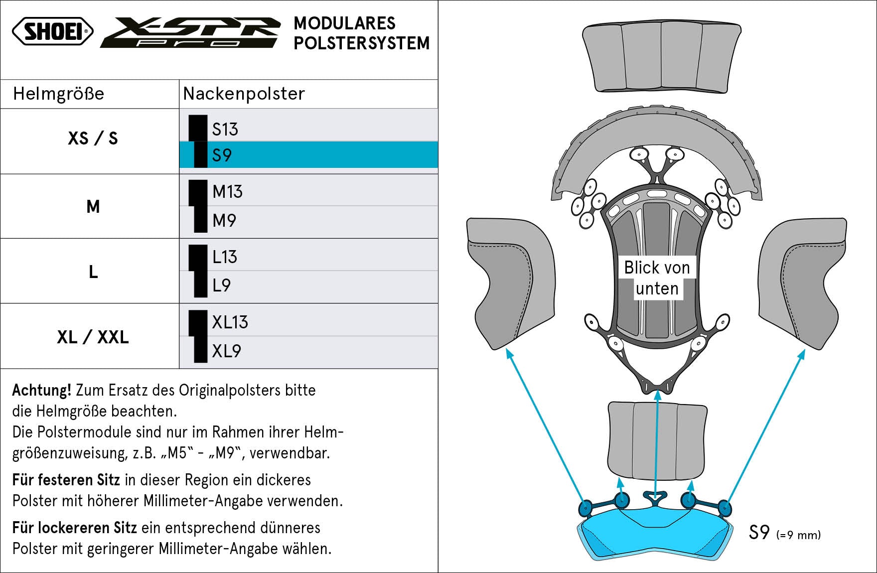 Shoei Head Cushion Neck S9 (XPro) Tipo-P para X-SRE Pro