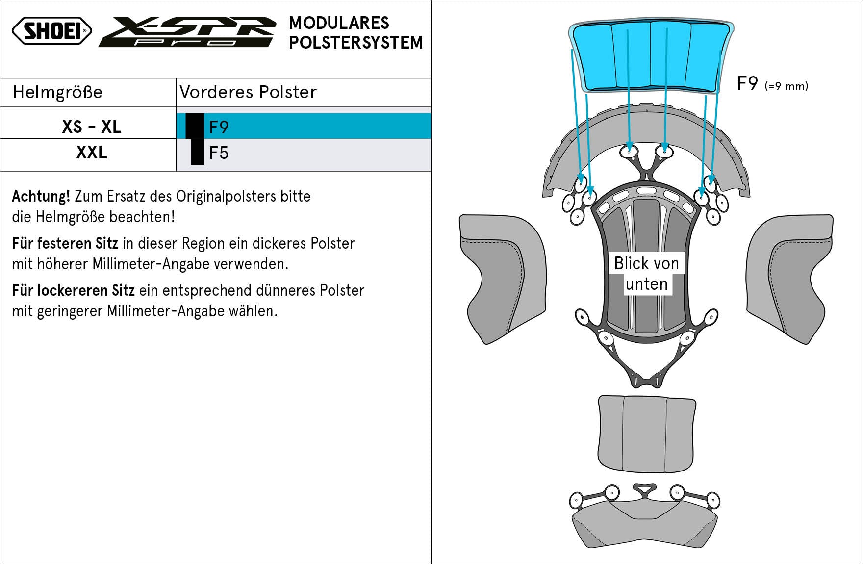 Shoei Head Pad en el frente F9 (XPRO) Tipo-P para X-SPR Pro