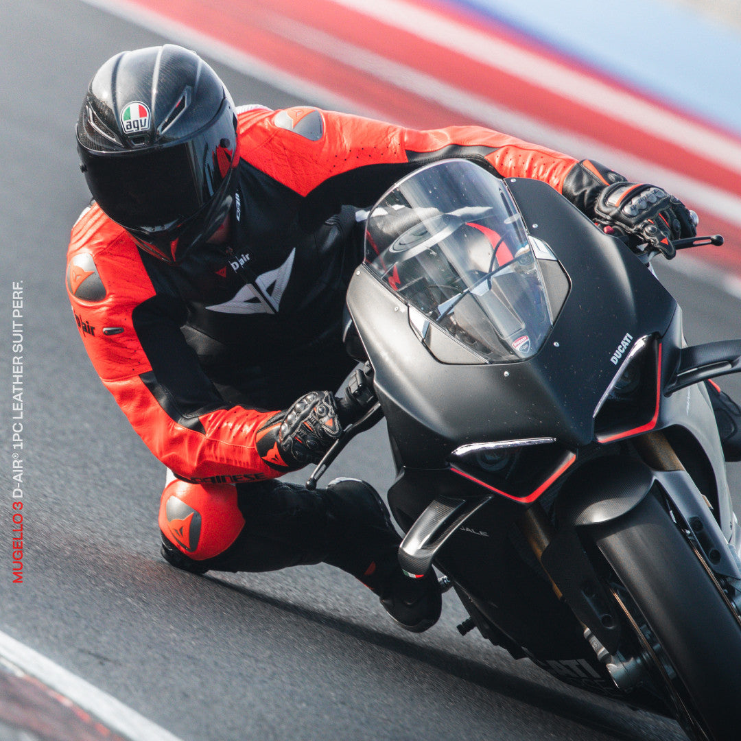 Dainese Mugello 3 D-AIR® one-piece leather combination-perforated airbag racing suit | Men | Black/red