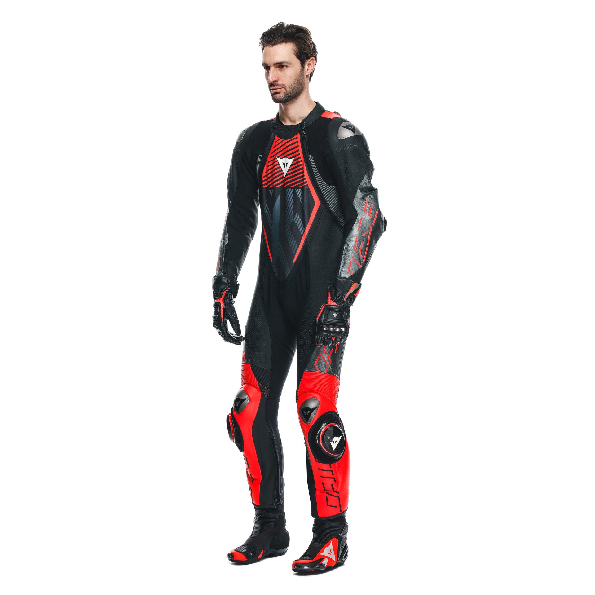 Traje de carreras de cuero de una pieza Dainese Audax D-ZIP | Hombres | Negro/rojo