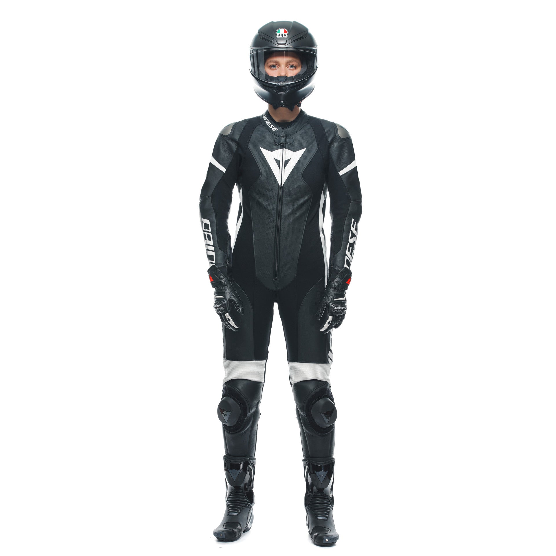 Dainese Grobnik Lady One -Piece Leather Combination - Traje de carreras perforados | Mujeres | En blanco y negro