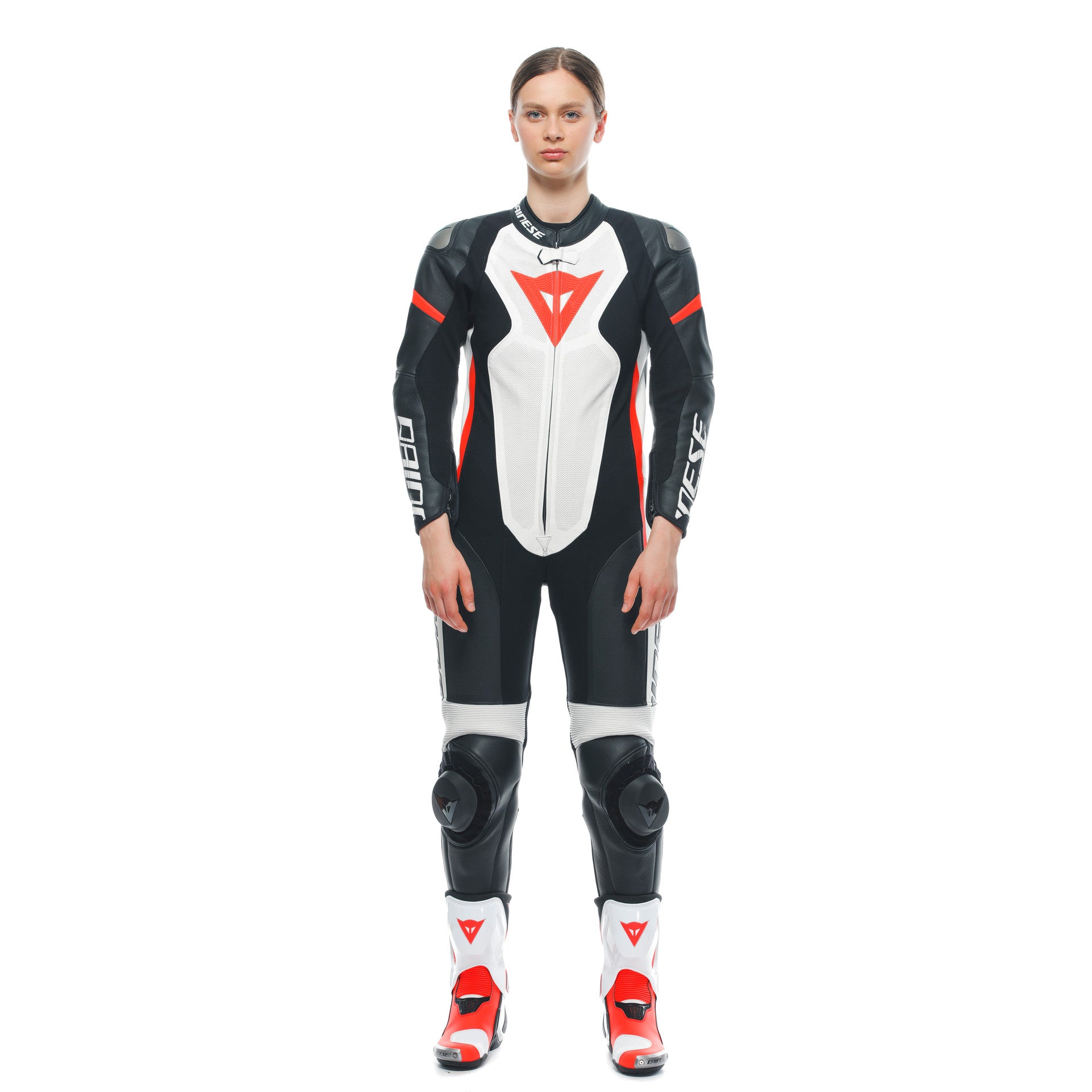 Dainese Grobnik Lady One -Piece Leather Combination - Traje de carreras perforados | Mujeres | Blanco/rojo