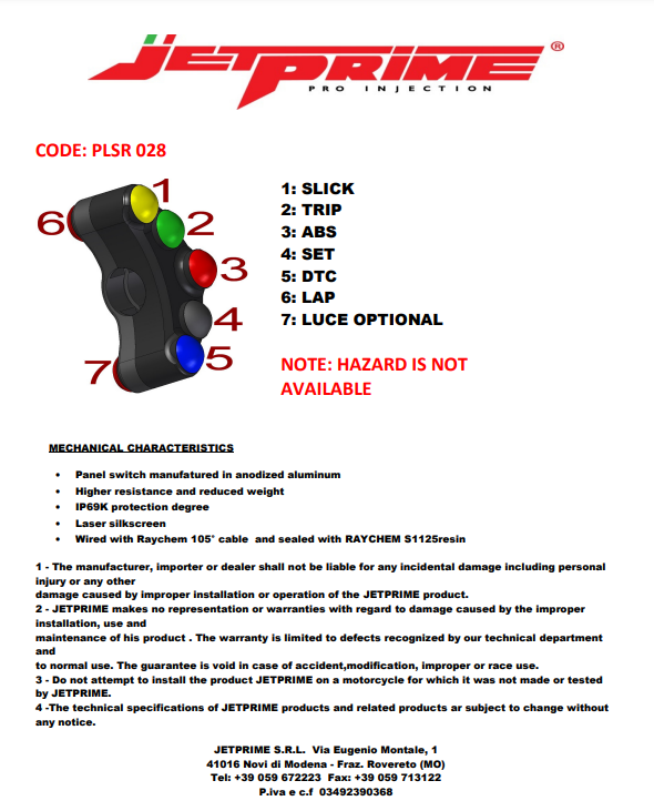 Carrera de interruptor de dirección izquierda JetPrime BMW S1000RR (09-14) JP PLSR 028