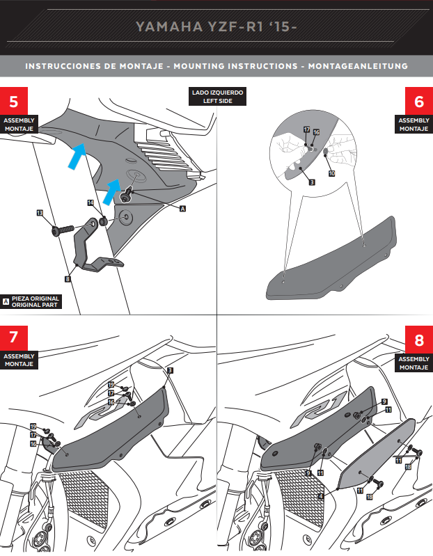 Spoiler de alerones Puig Winglets Downforce Yamaha YZF-R1/M RN32 RN49 (15-19) 9766