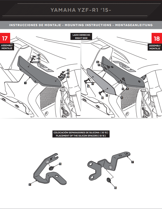 Spoiler de alerones Puig Winglets Downforce Yamaha YZF-R1/M RN32 RN49 (15-19) 9766