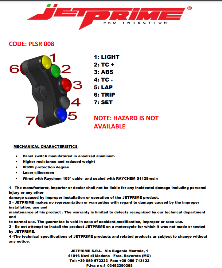 Carrera de interruptor de dirección izquierda JetPrime BMW S1000RR K46 (15-18) JP PLSR 008