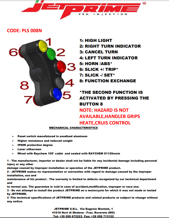 Direction Switch Street izquierda JetPrime BMW S1000RR K46 (15-18) JP PLS 008