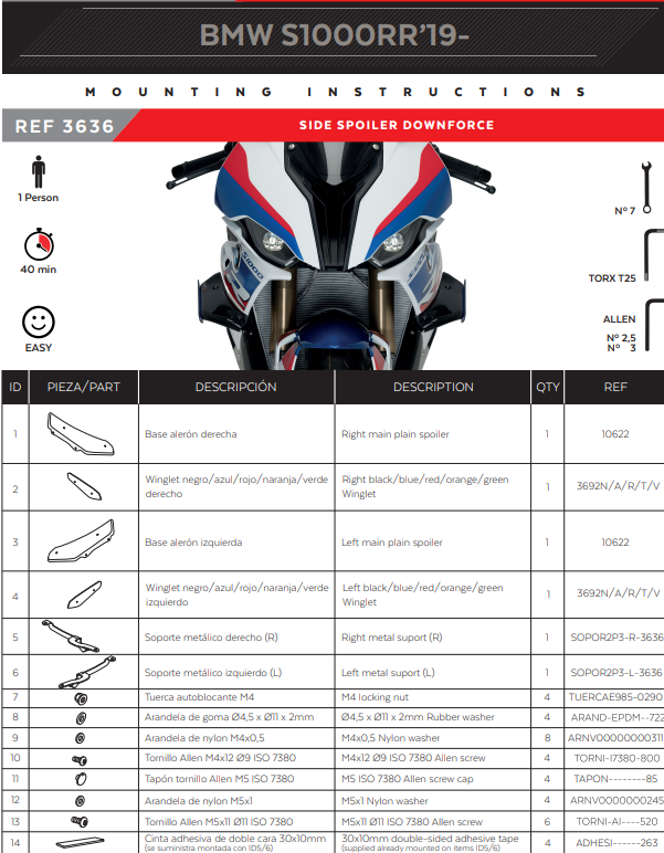 Spoiler de ala Puig Winglets Downforce BMW S1000RR K67 (19-22) 3636