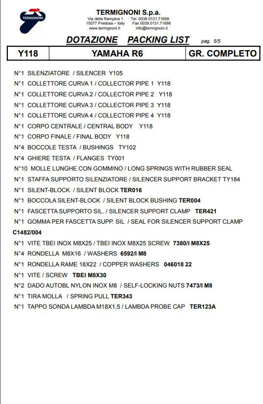 Termignoni complete system Titanium Kit-SSP version Yamaha YZF-R6 (06-25) Y11810200TCC