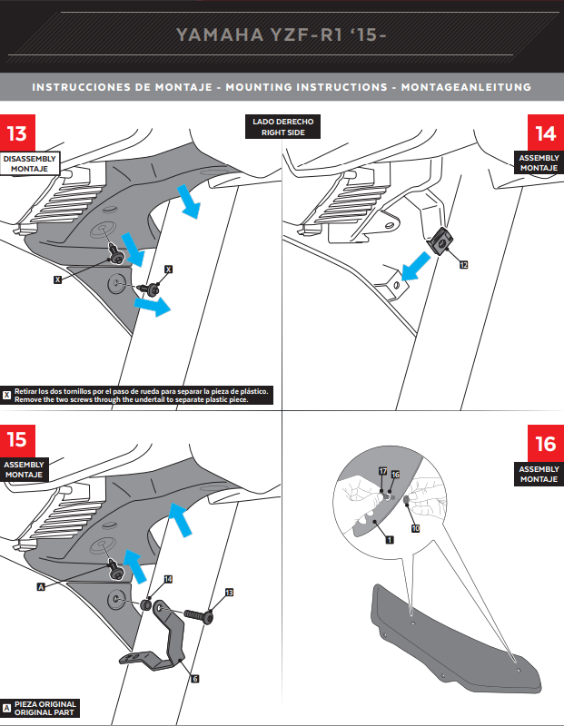 Spoiler de alerones Puig Winglets Downforce Yamaha YZF-R1/M RN32 RN49 (15-19) 9766